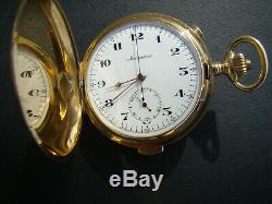 Antique Solid 18k Gold Full Hunter Quarter Repeater Chronograph Pocket Watch
