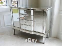 Antique Venetian Mirrored Sideboard Glass Cabinet Side Unit Mirrored Furniture
