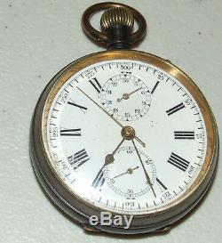 Antique Victorian Swiss Chronograph 17 Jewel Pocket Watch with 30 Minute Register