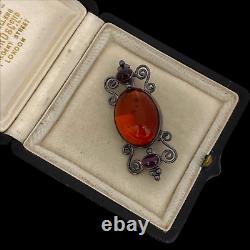Antique Vintage Art Deco Style 925 Sterling Silver Baltic Amber Oval Pendant 9g