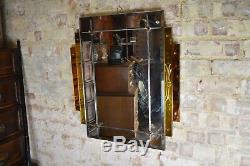 Antique Vintage Stunning Art Deco Amber Mirror Stepped iconic style