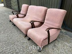 Antique art deco style oak framed three piece suite sofa two armchairs -Delivery