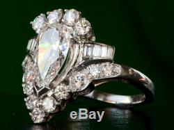 Antique art deco vitage style white 3.62ct pear diamond 14k gold engagement ring
