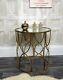 Antique Gold Metal Round Mirrored Console Side Table Shabby Vintage Chic Home
