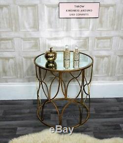 Antique gold metal round mirrored console side table shabby vintage chic home