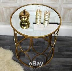 Antique gold metal round mirrored console side table shabby vintage chic home