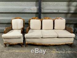 Antique walnut framed bergere lounge parlour suite three seat sofa and armchair