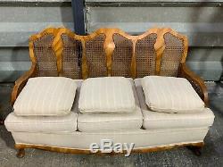 Antique walnut framed bergere lounge parlour suite three seat sofa and armchair