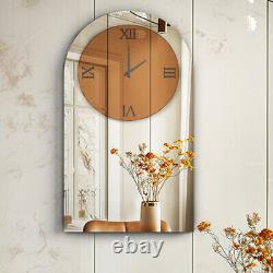 Arched Wall Clock for Living Room Decor Mirrored Finish Kitchen Bedroom Study