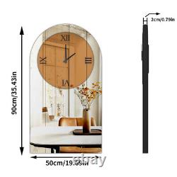 Arched Wall Clock for Living Room Decor Mirrored Finish Kitchen Bedroom Study