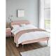 Arden Pink Velvet Quilted Double Bed Frame Metal Gold Legs Flat Packed