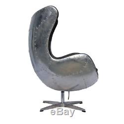 Arne Jacobsen Inspired Spitfire Egg Chair Aluminium Black Faux Leather BrandNew