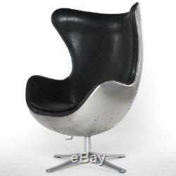 Arne Jacobsen Inspired Spitfire Egg Chair Aluminium Black Faux Leather BrandNew