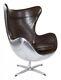 Arne Jacobsen Inspired Spitfire Egg Chair Aluminium Brown Faux Leather Brandnew