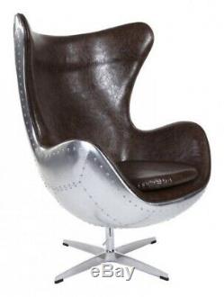 Arne Jacobsen Inspired Spitfire Egg Chair Aluminium Brown Faux Leather BrandNew
