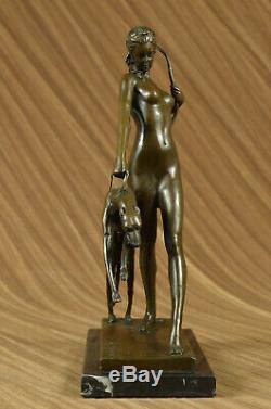 Art Deco 1920 Style Nude Diana the Huntress Dogs Bronze Statue Sculpture Figure