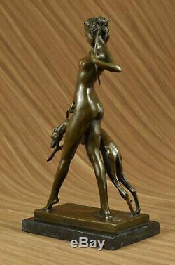 Art Deco 1920 Style Nude Diana the Huntress Dogs Bronze Statue Sculpture Figure