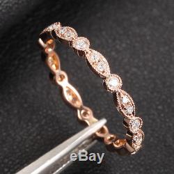 Art Deco Antique Style. 32ct Diamond Milgrain 14K Rose Gold Wedding Band Ring
