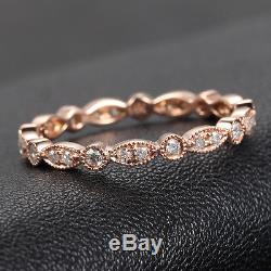 Art Deco Antique Style. 32ct Diamond Milgrain 14K Rose Gold Wedding Band Ring