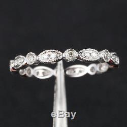 Art Deco Antique Style. 32ct Diamond Milgrain 14K White Gold Wedding Band Ring