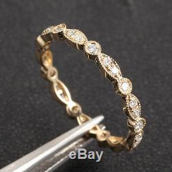Art Deco Antique Style. 32ct Diamond Milgrain 14K Yellow Gold Wedding Band Ring