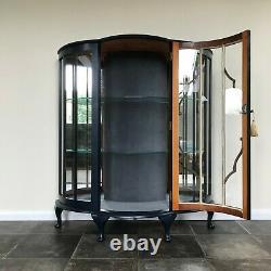 Art Deco Bow Fronted Glass Display Cabinet / Gin Cabinet in Little Greene Basalt