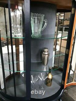 Art Deco Bow Fronted Glass Display Cabinet / Gin Cabinet in Little Greene Basalt