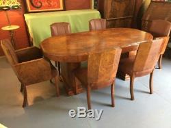 Art Deco Burr & figured walnut Dining table and chairs c 1930