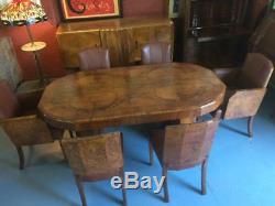 Art Deco Burr & figured walnut Dining table and chairs c 1930