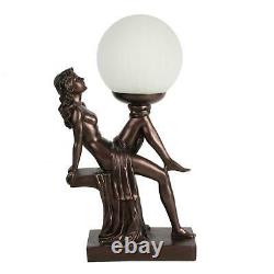 Art Deco Crackle Glass Globe Bronze Effect Lamp Light w Lady