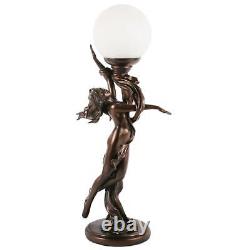 Art Deco Crackle Glass Globe Bronze Effect Lamp Light w Lady