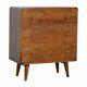 Art Deco Farmhouse Style Curved Edge Chest Of 3 Drawer Dark Solid Mango Wood