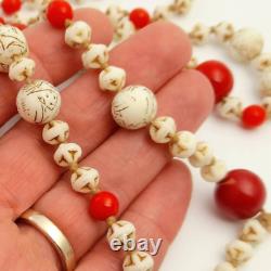 Art Deco Flapper Necklace White Red Glass Beads 1930s German Style Jewellery