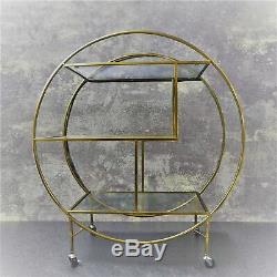 Art Deco Gold Metal & Mirrored Glass Bar Hostess Drinks Trolley H90xW82xD37cm