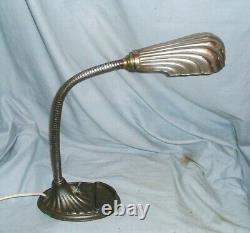 Art Deco Industrial Style Chrome & Cast Iron Gooseneck Lamp Rewired