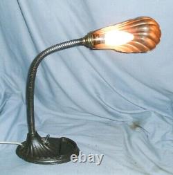Art Deco Industrial Style Chrome & Cast Iron Gooseneck Lamp Rewired
