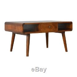 Art Deco Inspired Curved Edge Dark Solid Wood Coffee Table Mid Century Style