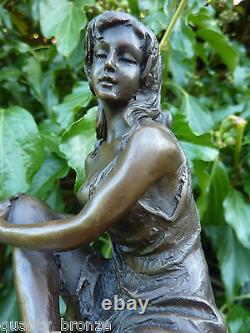 Art Deco Lady Bronze Sculpture Female Nude Charlotte Statue Naked Figure