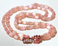 Art Deco Lalique Style Glass Bead 2 Strand Necklace Frosted Pink Givre Glass