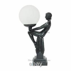 Art Deco Lamp, Black Art Deco Table Lamp, Lady Sitting Holding Ball