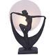 Art Deco Lamp, Black Table Lamp, Round Glass Shade, Lady With Scarf