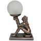Art Deco Lamp, Bronze Look Table Lamp, Lady Holding Round Glass Shade