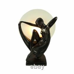 Art Deco Lamp, Bronze Look, Table Lamp, Round Glass Shade, Graceful Dancer