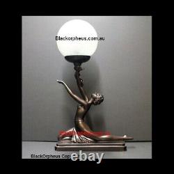 Art Deco Lamp, H47cm, Bronze Colour Table Lamp, Lady Kneeling