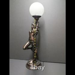 Art Deco Lamp, H66cm, Bronze Colour Table Lamp, Round Glass Shade