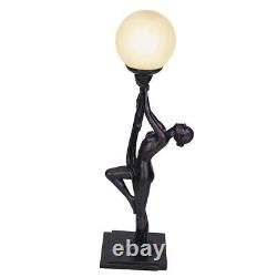 Art Deco Lamp, H68cm, Dark Bronze Table Lamp, Lady Lamp, Round Glass Shade
