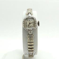 Art Deco Platinum Diamond Waltham Ladies Wind Up Watch Wristwatch