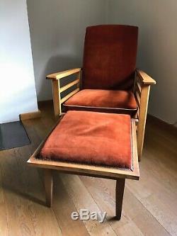 Art Deco Recliner Chair with a pull out foot rest, wooden frame
