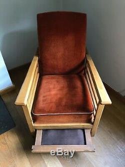 Art Deco Recliner Chair with a pull out foot rest, wooden frame