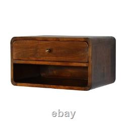 Art Deco Retro Style Wall Mounted Floating Bedside Table Dark Chestnut Colour
